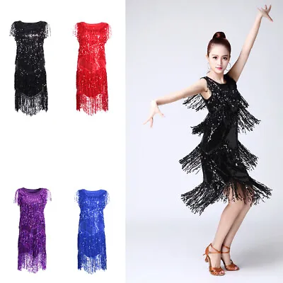 £33.55 • Buy Latin Tango  Samba Ballroom  Dance Costume Dress Sequins Tassels Skirt