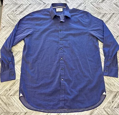 Thomas Pink Dress Shirt Mens 18 1/2 Long Sleeve Blue Striped Button Up Outdoors • $15.98