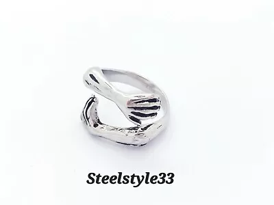 Silver Love Hugging Ring Stainless Steel 316L Ladies Vintage RING Band • £7.99