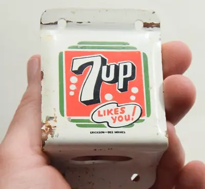 RARE 1950s 7UP LIKES YOU PAINTED METAL SODA POP BOTTLE OPENER SIGN DEALER PROMO • $149