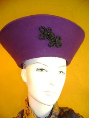Vintage Fantastic Purple Wool FELT Toque Hat Braid Embellishment • $45
