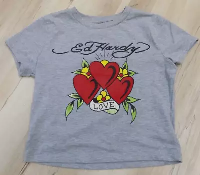 Ed Hardy Crop Top T-Shirt Womens Medium Grey Love Tee Y2K NEW • $28