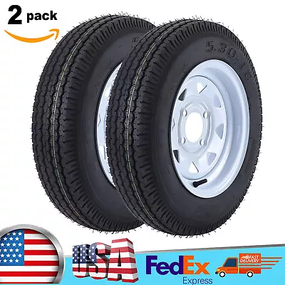 Two 5.30-12 Trailer Tires And Rims 5.30x12 530-12 4 Lug On 4  6PR Load Range C • $117.99