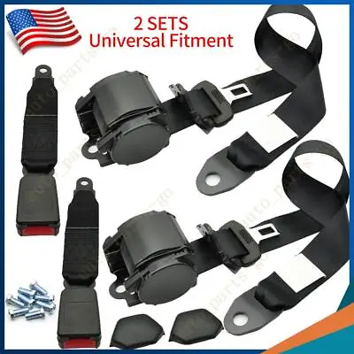 $46.28 • Buy 2set Retractable 3 Point Safety Seat Belt Straps Car Vehicle Adjustable Belt Kit
