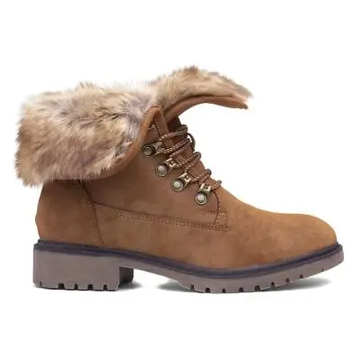 Lilley & Skinner Womens Boots Tan Adults Ladies Ankle Lace Up Faux Fur Valerie • £14.99