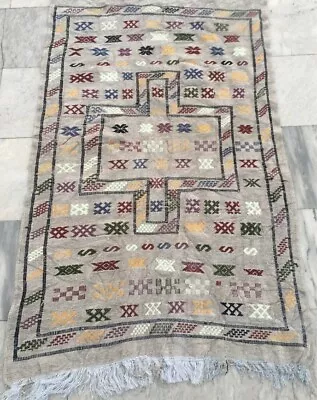 3x5 Vintage Moroccan Handwoven Kilim Sabra Traditional Berber Wool Kilim Rug • $139.99