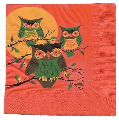 Vintage Beach Paper Halloween Napkin ~ Three Wise Owls Sitting In A Tree • $6