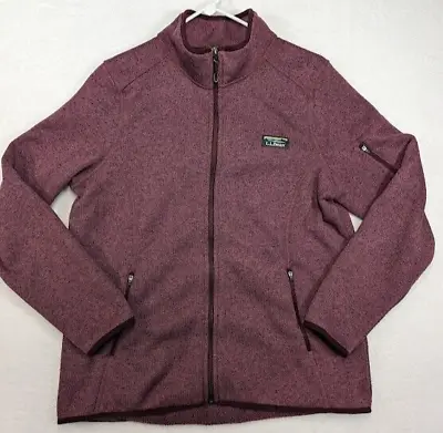 LL Bean Women's XL Regular Maroon Full Zip Fleece Sweater Pockets Logo • $39.99