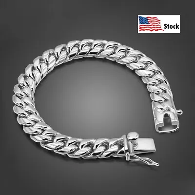 Solid 925 Sterling Silver Men's Miami Cuban Link Chain Bracelet ALL SIZE 10mm • $47.74
