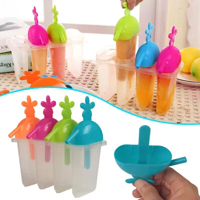 4 Freezer Ice Pop Lolly Maker Tray Cream Popsicle Yogurt Mold Maker Mould LM • £5.39