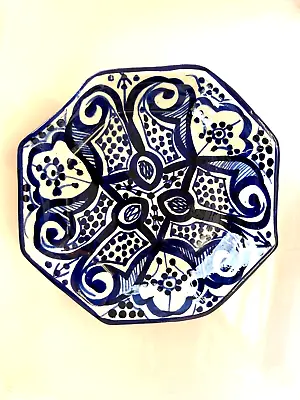 Vintage Talavera Mexico Blue And White Red Clay Octagonal Dish • $18.25