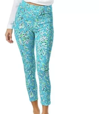 Lilly Pulitzer Weekender High-Rise Leggings Turquoise Oasis Outta Line 24” Sz M • $88