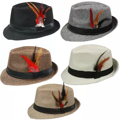 FEDORA With BAND & FEATHER Hat Trilby Gangster Vintage Style • $12.45