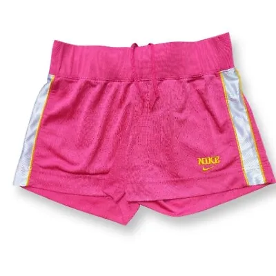 Vintage Nike Shorts Spell Out Mesh Stripes Womens 2000s Pink / Yellow Size S • $15.18