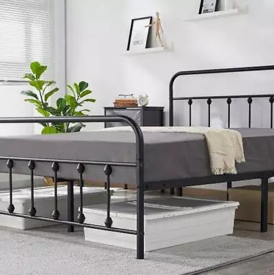 Twin Size Metal Platform Bed Frame W/High Headboard Footboard Black • $70.99