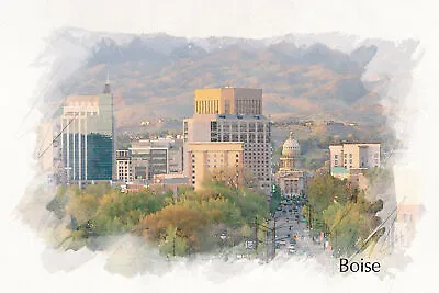 Boise Idaho Sketch Watercolor Canvas Boise Idaho Watercolor Boise Canvas Wall • $39.99