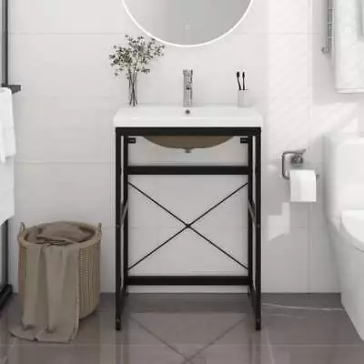Bathroom Vanity Frame Unit Set Built-in Wash Basin Sink Shelf Storage Iron Black • $185.21