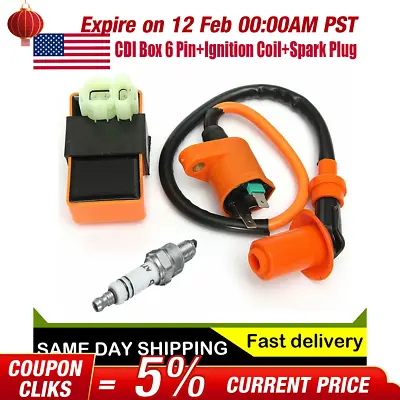 Racing CDI Box 6 Pin+Ignition Coil+Spark Plug For GY6 50-150cc Moped Scooter US! • $10.44