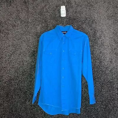 Wrangler Shirt Mens 16.5 34 Blue Button Up PreShrunk X Long Tails Casual • $27.88