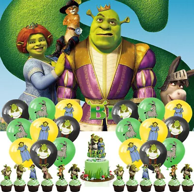 Shrek Party Supplies Birthday Party Backdrop Latex Balloons Cake Toppers  5X3ft • $25.99