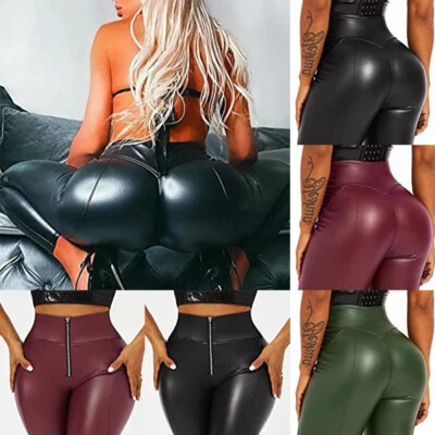 £15.99 • Buy Women's Wet Look PU Leather Leggings Skinny Pants Butt Lift High Waist Trousers