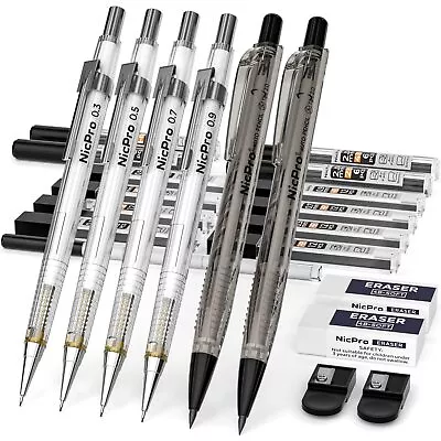 6 PCS Art Mechanical Pencils Set Metal Artist Drafting Pencil 0.3 & 0.5 • $19.13