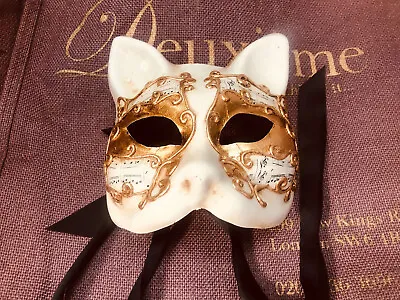 Cat Mask  Hand Painted Masquerade Mask Made In Italy Venezia Gold Halloween FAB • £35