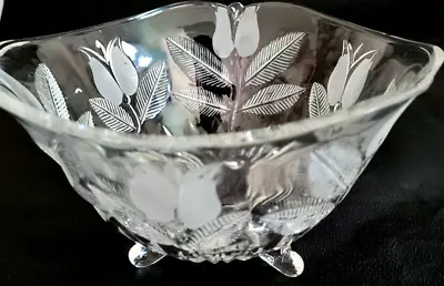 Handcrafted Polish Lead Crystal Frosted Tulip Bowl With 3 Footed Base • $20.99