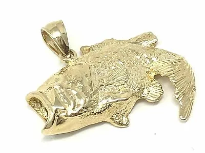 $273.99 • Buy 14k Yellow Gold Solid Big Bass Fish Charm Pendant 4.2 Grams