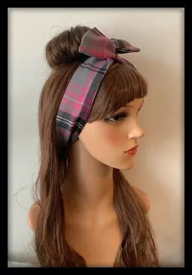 Pink Tartan Headband Bandana Hairband Bow Tie Wired Royal Stewart Burns Night  • £3.99