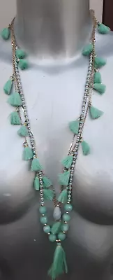 Accessorize Ladies Teal Beaded & Tasseled Long Necklace RRP £17 BNWT • £7.99