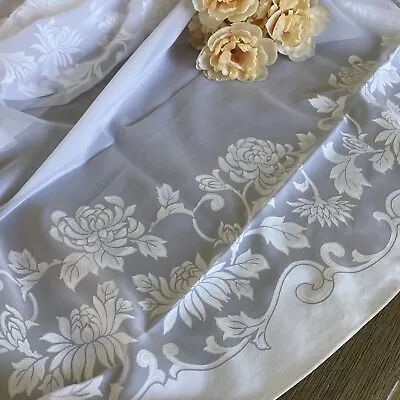 Vintage White Cotton Blend Floral Damask Tablecloth 100x66” NWOT • $16.99