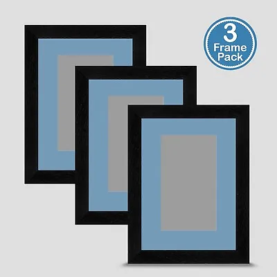 Photo Frame Black 7x5 Inch Multi Pack X3 Incl Baby Blue Mount 5x3 Print Art • £26