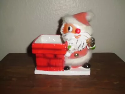 Vintage Napco 1961 Santa Next To Chimney Figurine Planter Fur Trim On Hat • $44