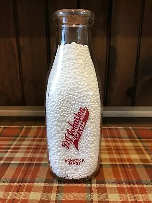 D.J. Johnston Farm Old Vintage Pyro Milk Bottle No. Natick Mass • $15