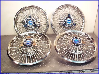 1965-66 Mustang Used/oem 48 Spoke Wire Hubcaps+ 4 New Repro Blue Center Spinners • $599