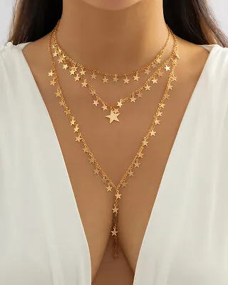 Multilayer Necklace 3 Pcs / Set Chains Choker Y Choker Stars Charm Jewelry Boho • $10.95