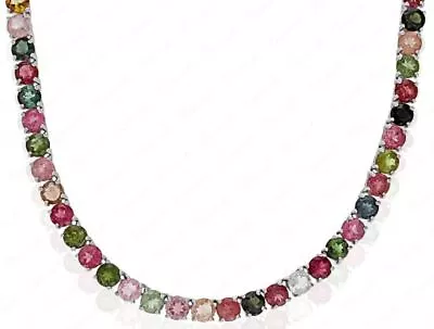 Multi Gemstone Chain Necklace Colorful Round Tennis Necklace Anniversary Gifts • $252.79