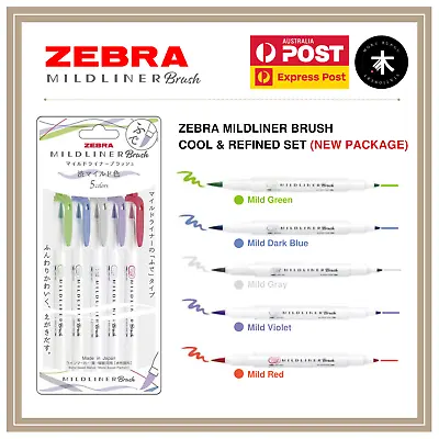 $16.70 • Buy Zebra Mildliner Double-Sided Brush Pen - Cool & Refined - 5 Colour Set (New)