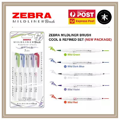 Zebra Mildliner Double-Sided Brush Pen - Cool & Refined - 5 Colour Set (New) • $15.90