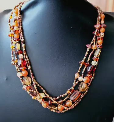 Vintage Multi Strand Multicolor Beaded Necklace   17  • $4.50