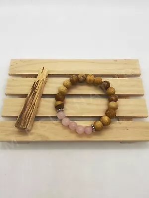 9mm Palo Santo With Rose Quartz Beads Hand-crafted Bracelet EASTER SPECIAL • $14.99