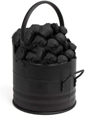 Round Coal Hod Scuttle Fireplace Ash Bin Black Iron Bucket Fire Log Wood Storage • £16.90