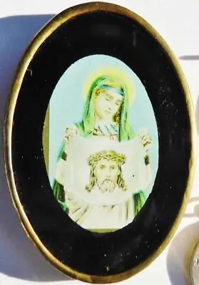 Antique 19thC. Miniature Portrait St. Veronica The Holy Face Of Jesus Veil 65mm • $145