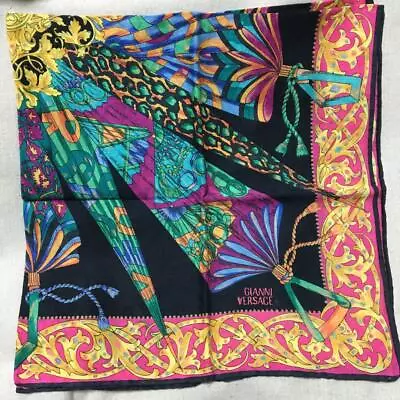 Gianni Versace Multicolor Umbrella Pattern Handkerchief Size 20.5 Inch Authentic • $120