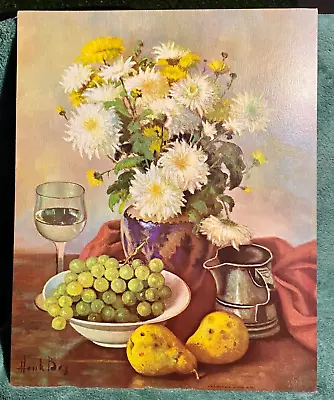 Vintage Lithograph  Floral Still Life  By Henk Bos  20 X16  Cat No. 400 • $0.99