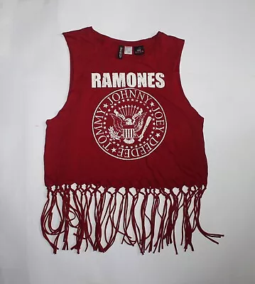 Ramones Crop Top Fringe Shirt Punk Rock Band Sleeveless Red Women's Tee Medium • £34.87