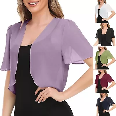 Women Shrug Soft Chiffon Mesh Open Front Sheer Short Sleeve Cardigans For Dress • $13.94