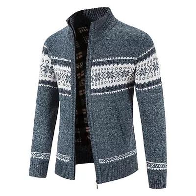 Mens Knitted Cardigan Zip Up Plaid Check Winter Warm Jumper Sweater Jacket Coat • £13.09