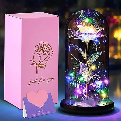 Preserved Rose In Glass Dome Eternal Enchanted Forever Sparkly Valentine's Gift • £12.92